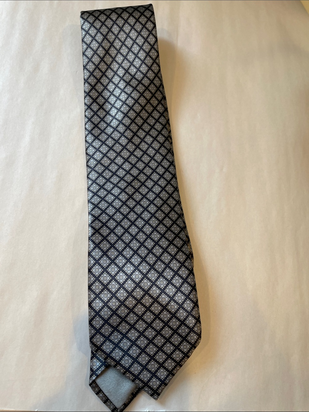 Stefano Ricci Navy and Silver Lattice Silk Tie